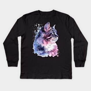 Siberian Cat Water Color Pop Art Design for Cat Lover Kids Long Sleeve T-Shirt